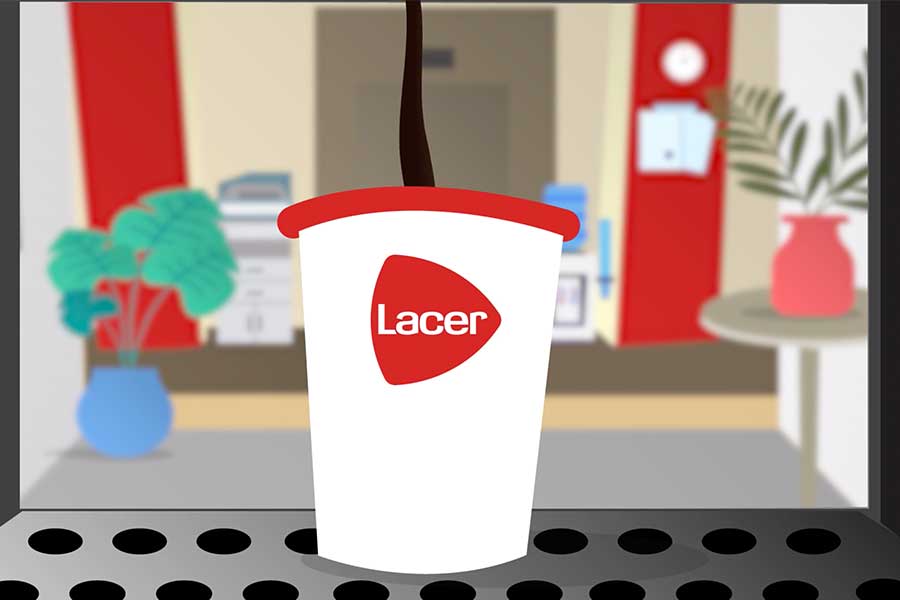 Una foto de los vídeos animados, este de café con logotipo de Lacer - Colirio Films